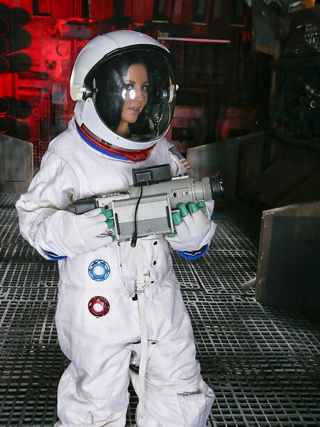 Lovely american pornstar Audrey Bitoni in uniform reveals big knockers and masturbates 